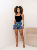 Short Jeans Bordado Bandeira Do Brasil - Imagem 2