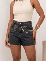 Short Jeans Black Com Aplicação No Bolso