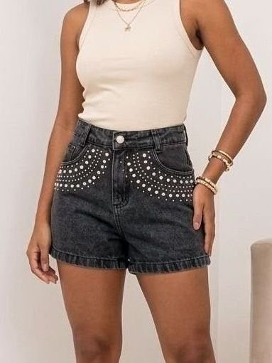 Short Jeans Black Com Aplicação No Bolso