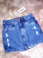 Saia Jeans Com Strass