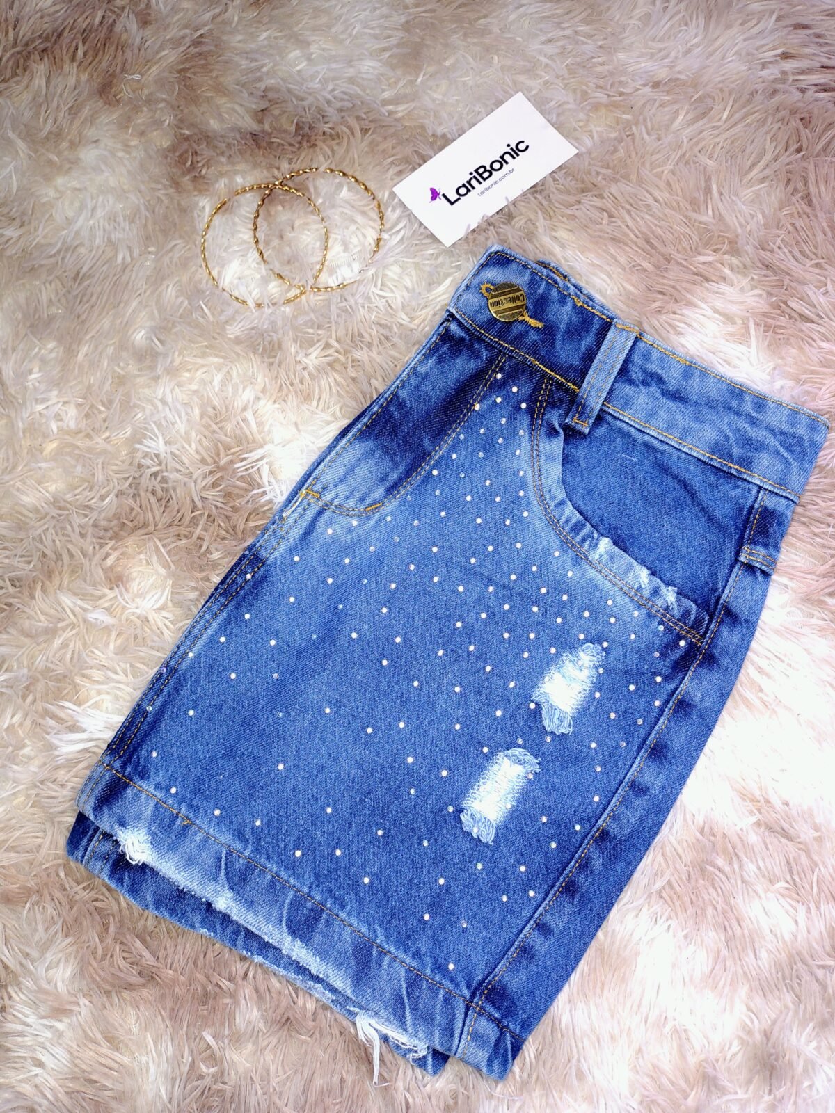 Saia Jeans Com Strass - Imagem 3