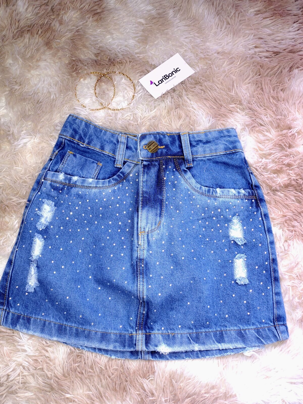 Saia Jeans Com Strass - Imagem 4