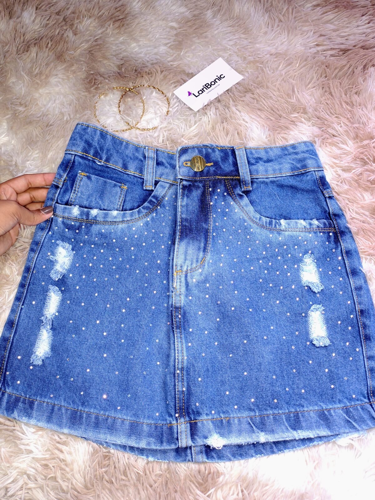 Saia Jeans Com Strass - Imagem 5