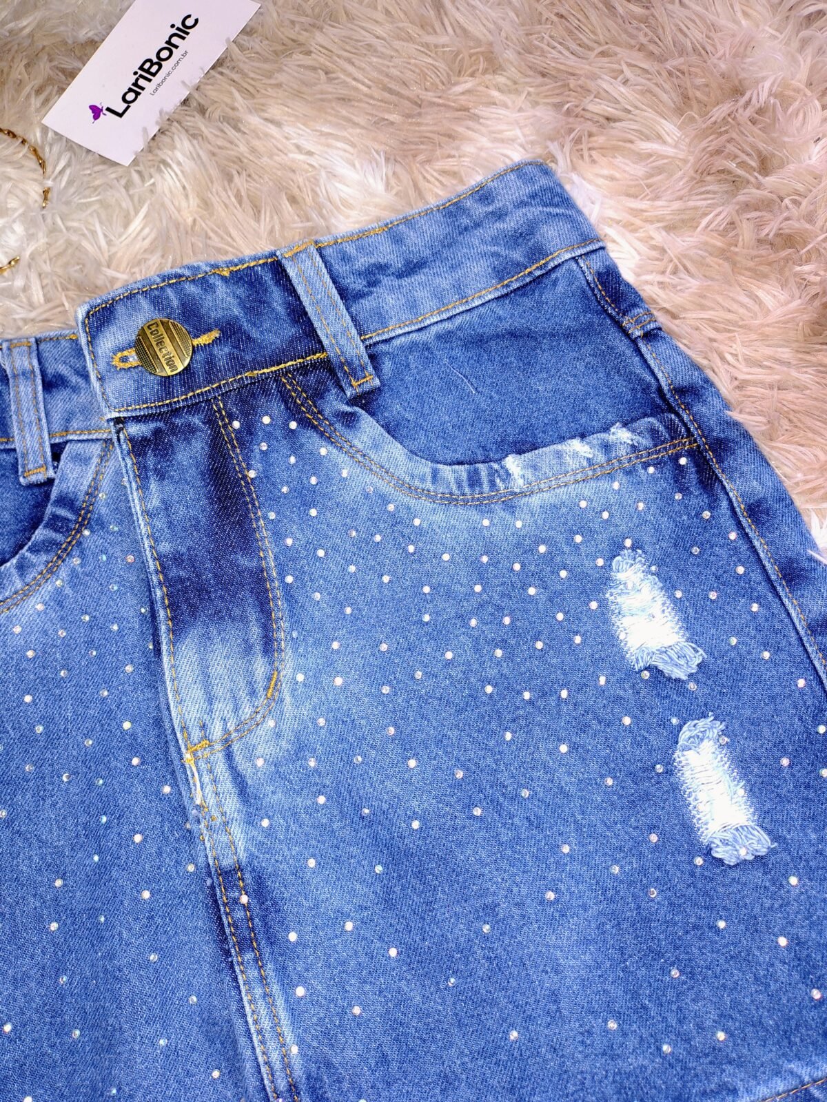 Saia Jeans Com Strass - Imagem 7