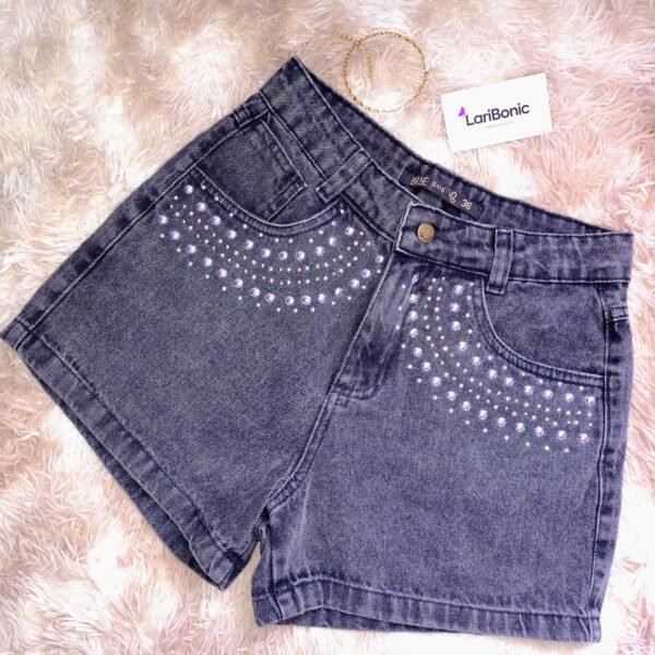 Short Jeans Black Com Aplicação No Bolso