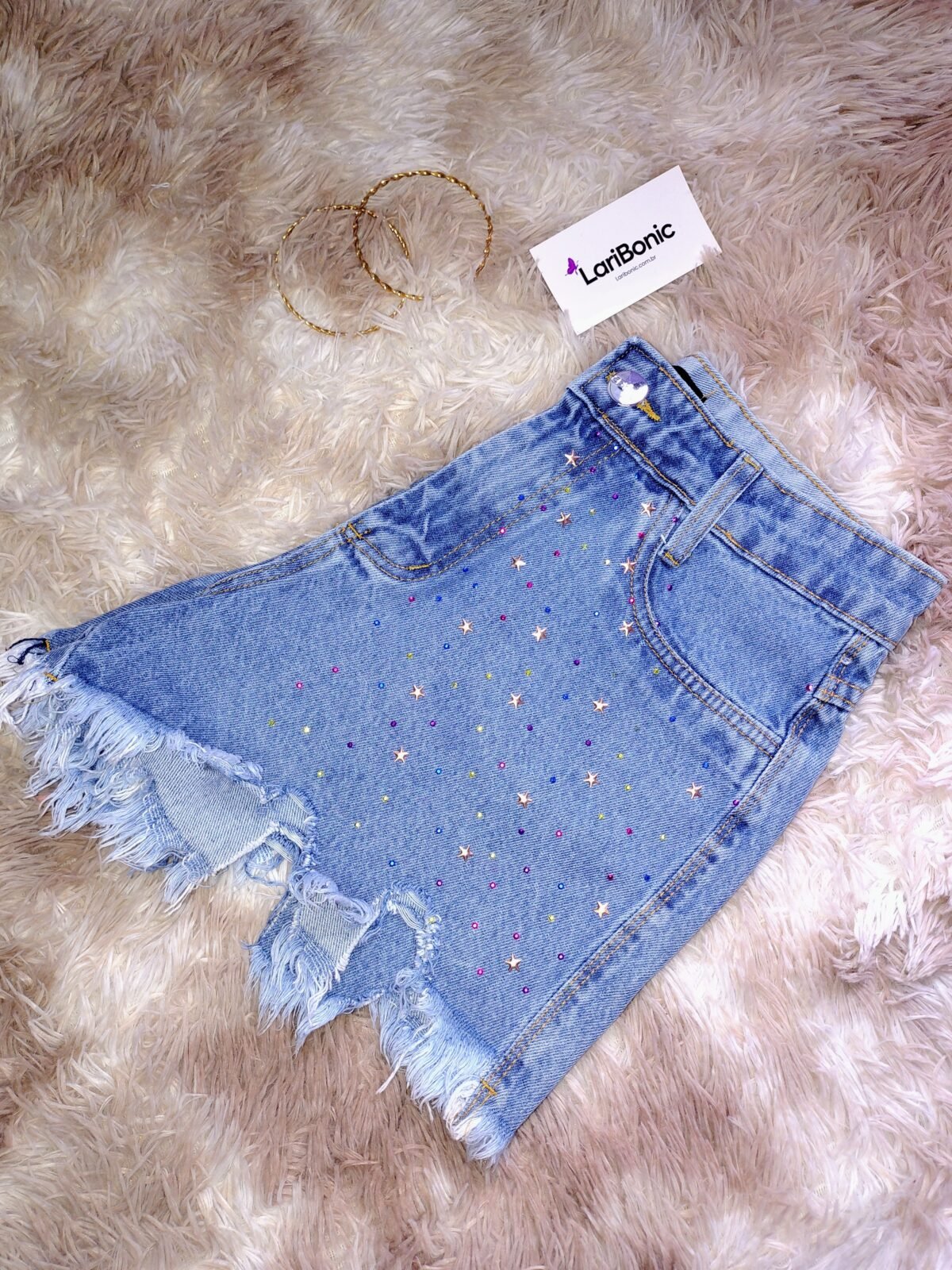 Short Jeans com Pedrinhas - Imagem 3